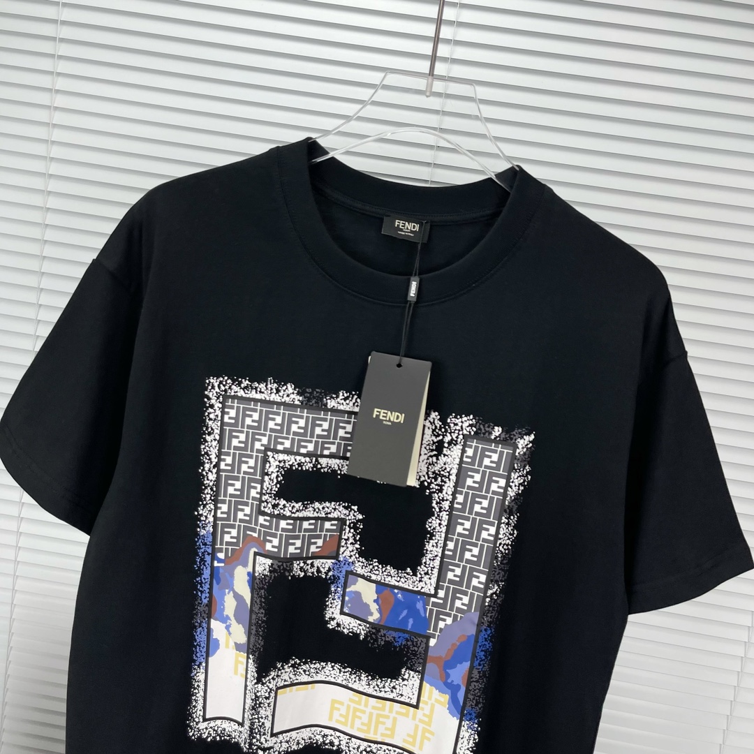 フェンディ定番人気物スーパーコピー半袖Tシャツコットンブラック柔らかい花柄レディースメンズ_6