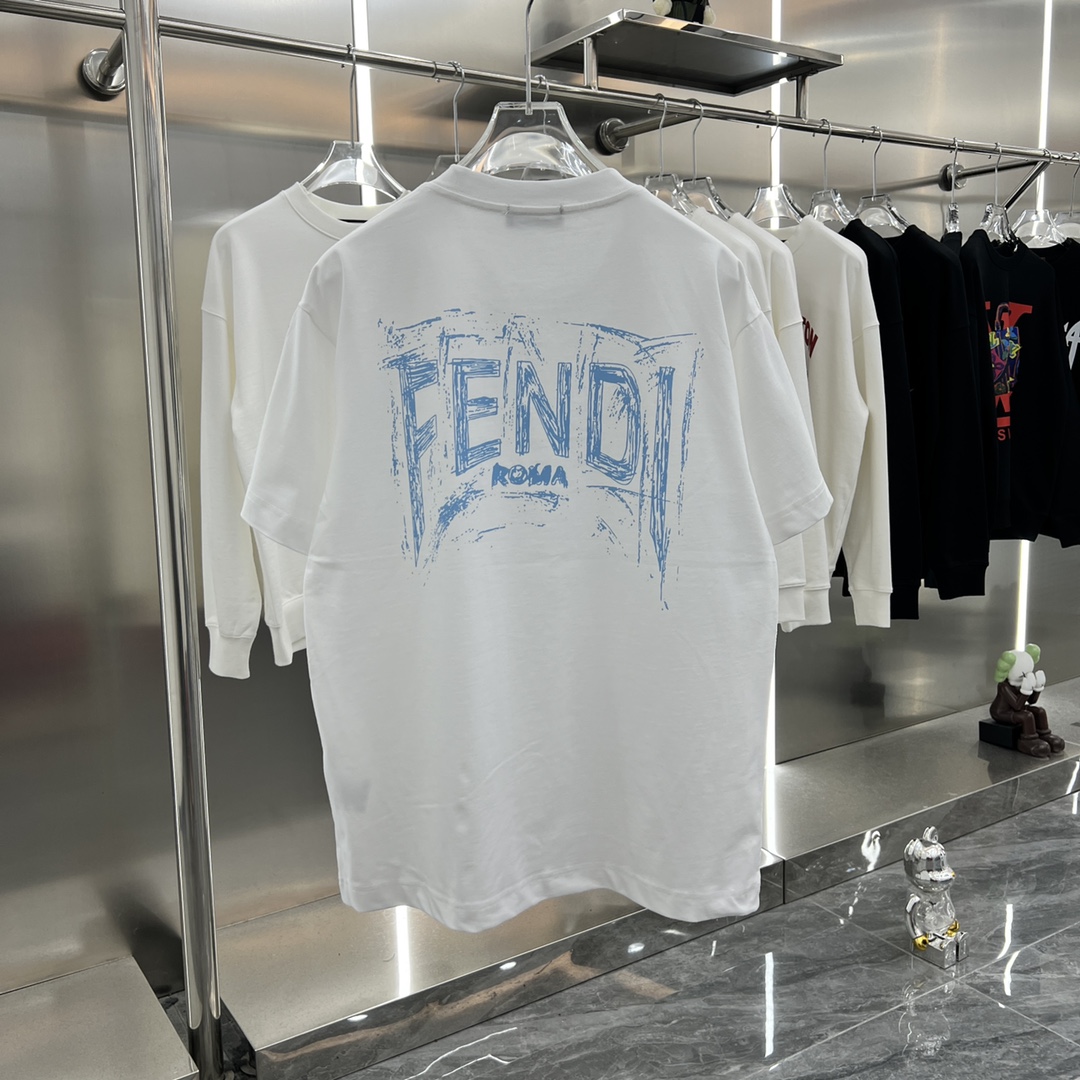 フェンディFENDI限定スーパーコピー半袖Tシャツコットンホワイト柔らかい花柄レディースメンズ_5