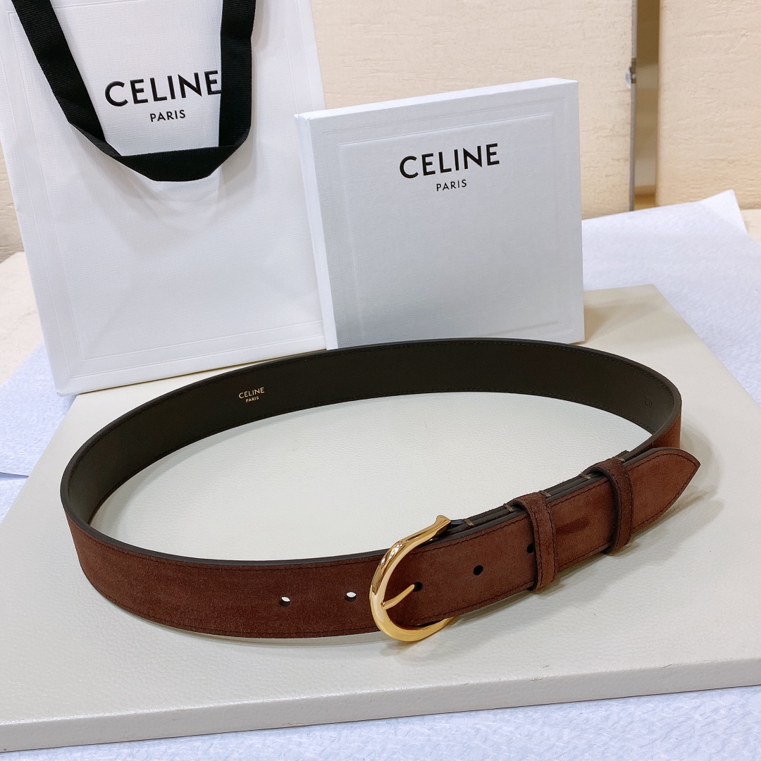 CELINEベルトセリーヌ激安通販 牛革 ビジネス カジュアル シンプル ゴールドバックル ブラウン_1