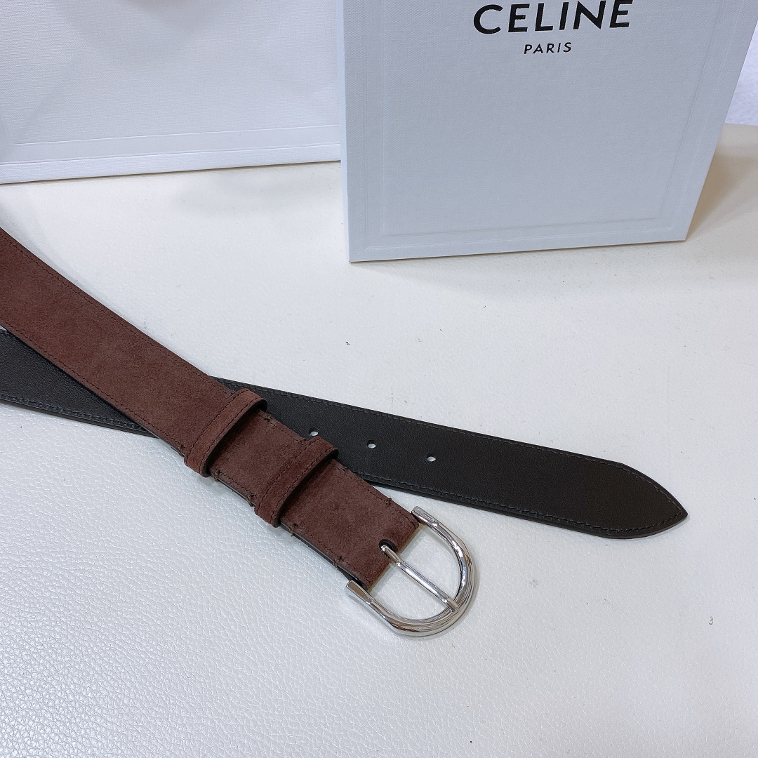 CELINEセリーヌ ベルト ナノｎ級品 牛革 ビジネス カジュアル プレゼント シルバーバックル ブラウン_4