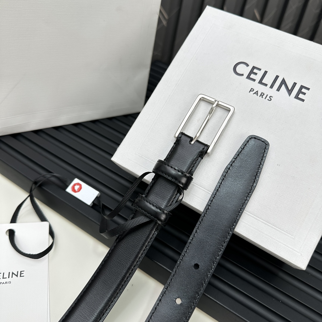 CELINEセリーヌ メンズベルト偽物 牛革 ビジネス 激安品 プレゼント シルバーバックル ブラック_3