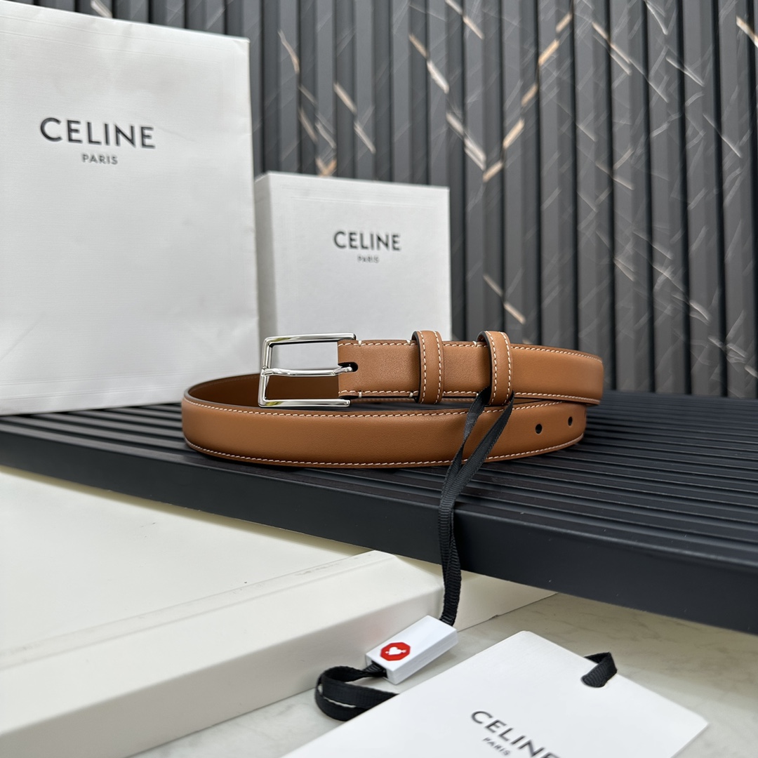 CELINEセリーヌ 輸入激安通販 牛革 ビジネス 激安品 プレゼント シルバーバックル ブラウン_1