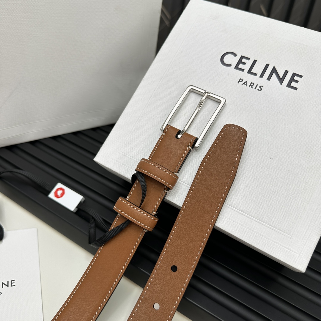 CELINEセリーヌ 輸入激安通販 牛革 ビジネス 激安品 プレゼント シルバーバックル ブラウン_4