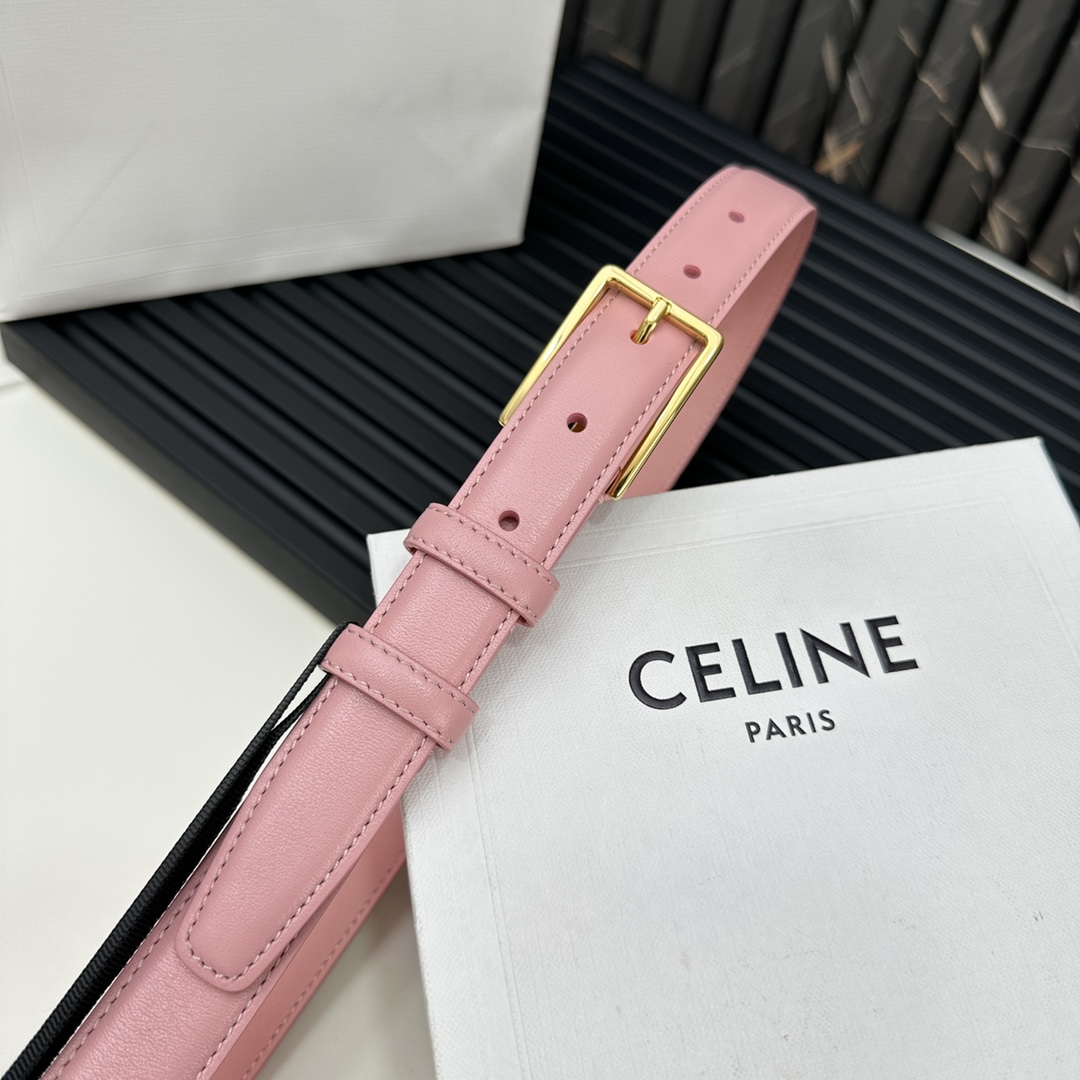 CELINEセリーヌ ベルト ロゴ偽物 牛革 ビジネス 激安品 ゴールドバックル ピンク_2