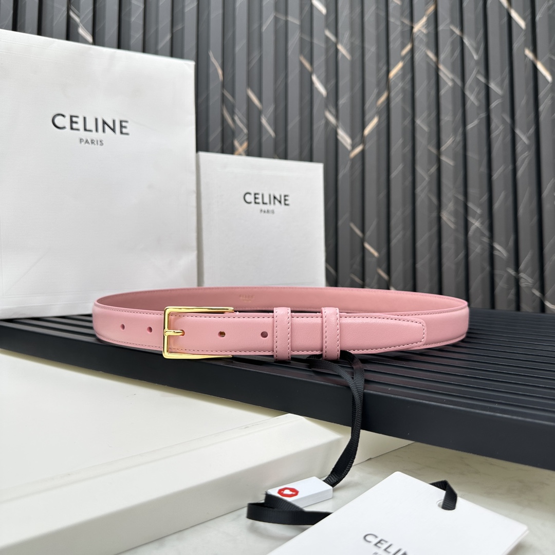 CELINEセリーヌ ベルト ロゴ偽物 牛革 ビジネス 激安品 ゴールドバックル ピンク_5