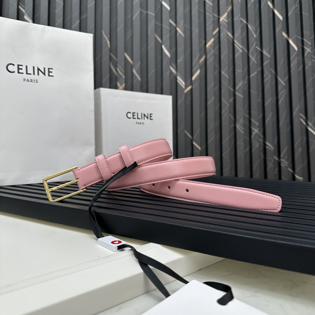 CELINEセリーヌ ベルト ロゴ偽物 牛革 ビジネス 激安品 ゴールドバックル ピンク_7