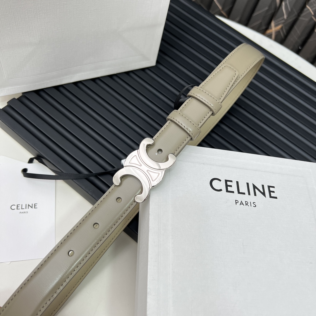 CELINEセリーヌロゴベルトｎ級品 牛革 ビジネス 激安品 シルバーバックル グレイ_4