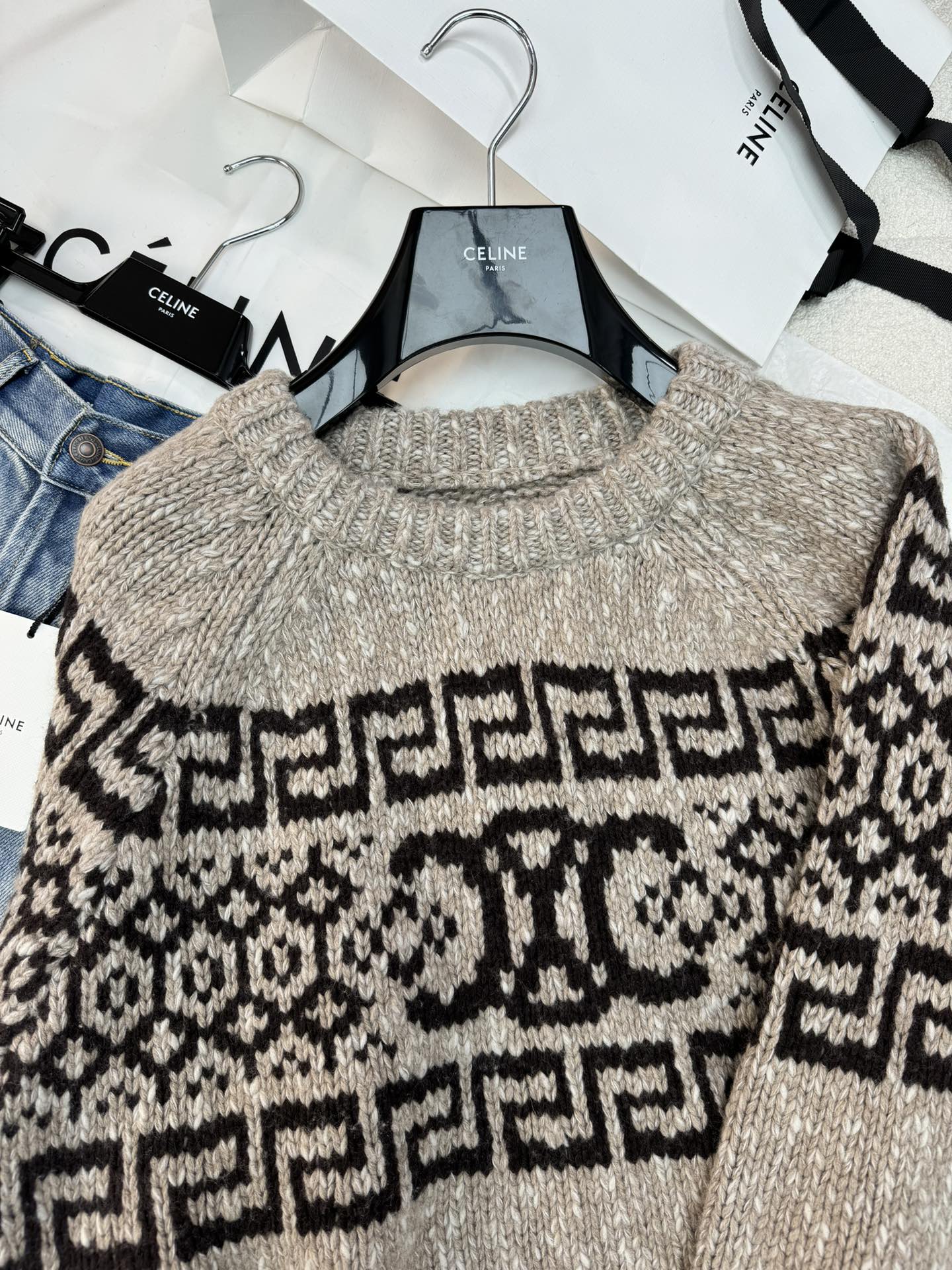 最安値人気セリーヌスウェットコピー トナカイ刺繍セーター100%のウール 	_1