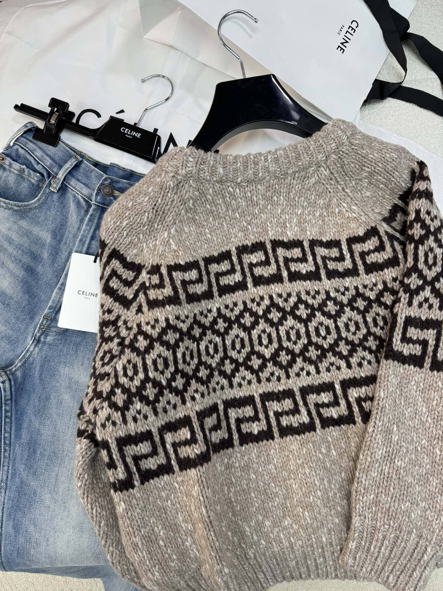 最安値人気セリーヌスウェットコピー トナカイ刺繍セーター100%のウール 	_5