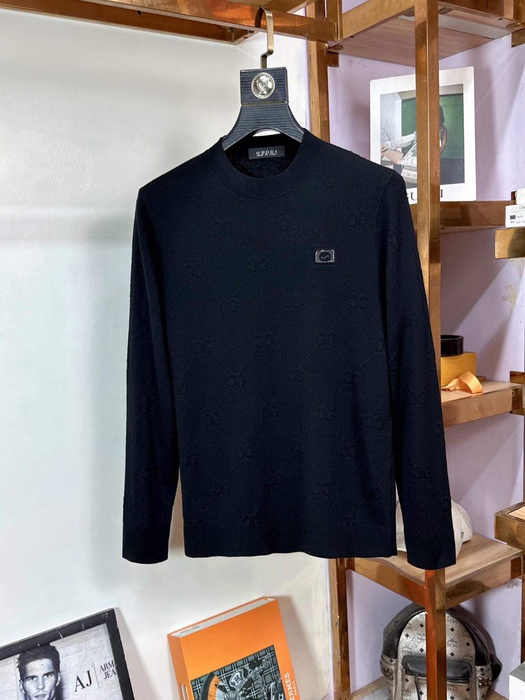 新品 グッチシャツｎ級品 長袖シャツ シンプル セーター 真っ黒 暖かい ブラック_4