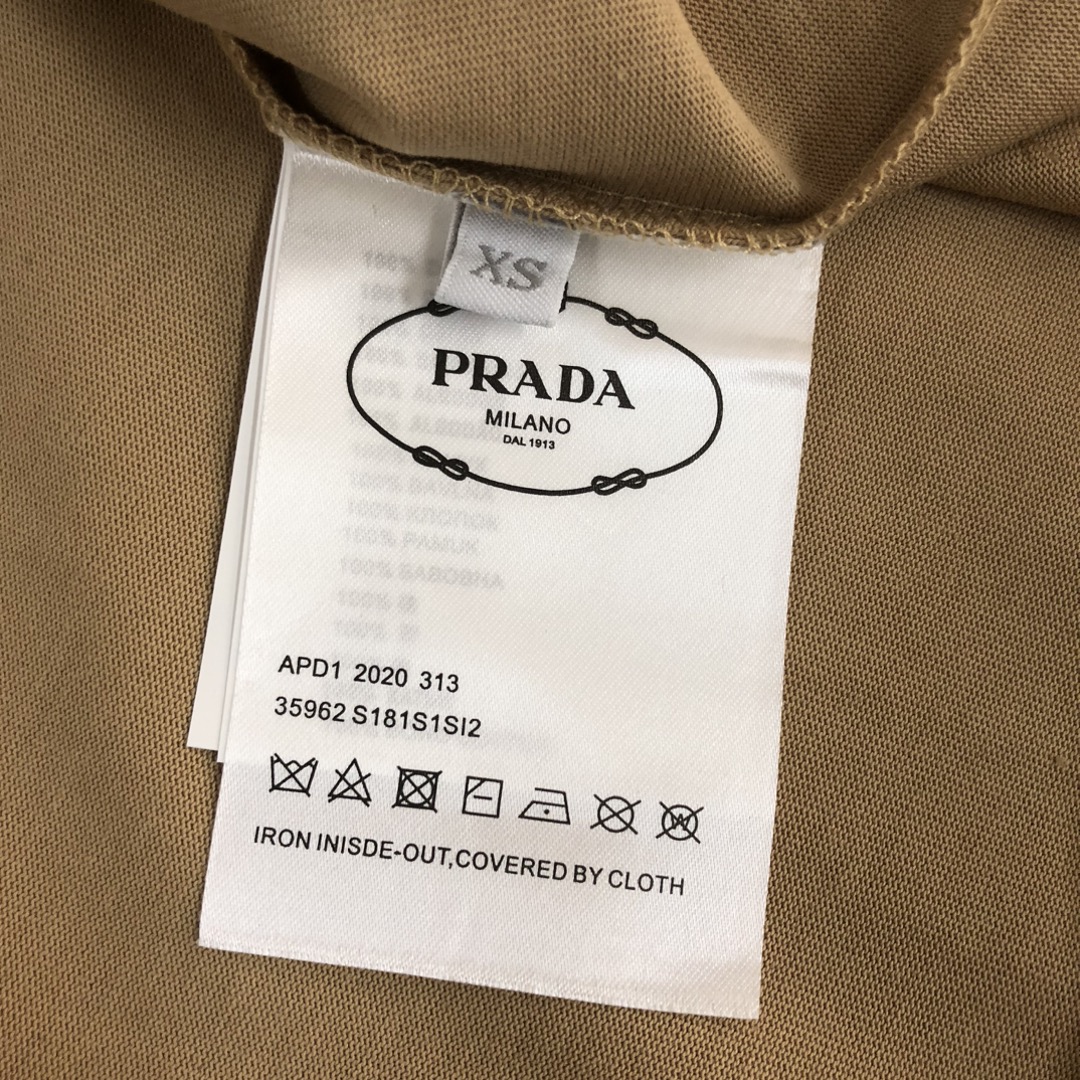 プラダPRADA限定スーパーコピー半袖Tシャツコットンカーキ柔らかい花柄ロゴ_5