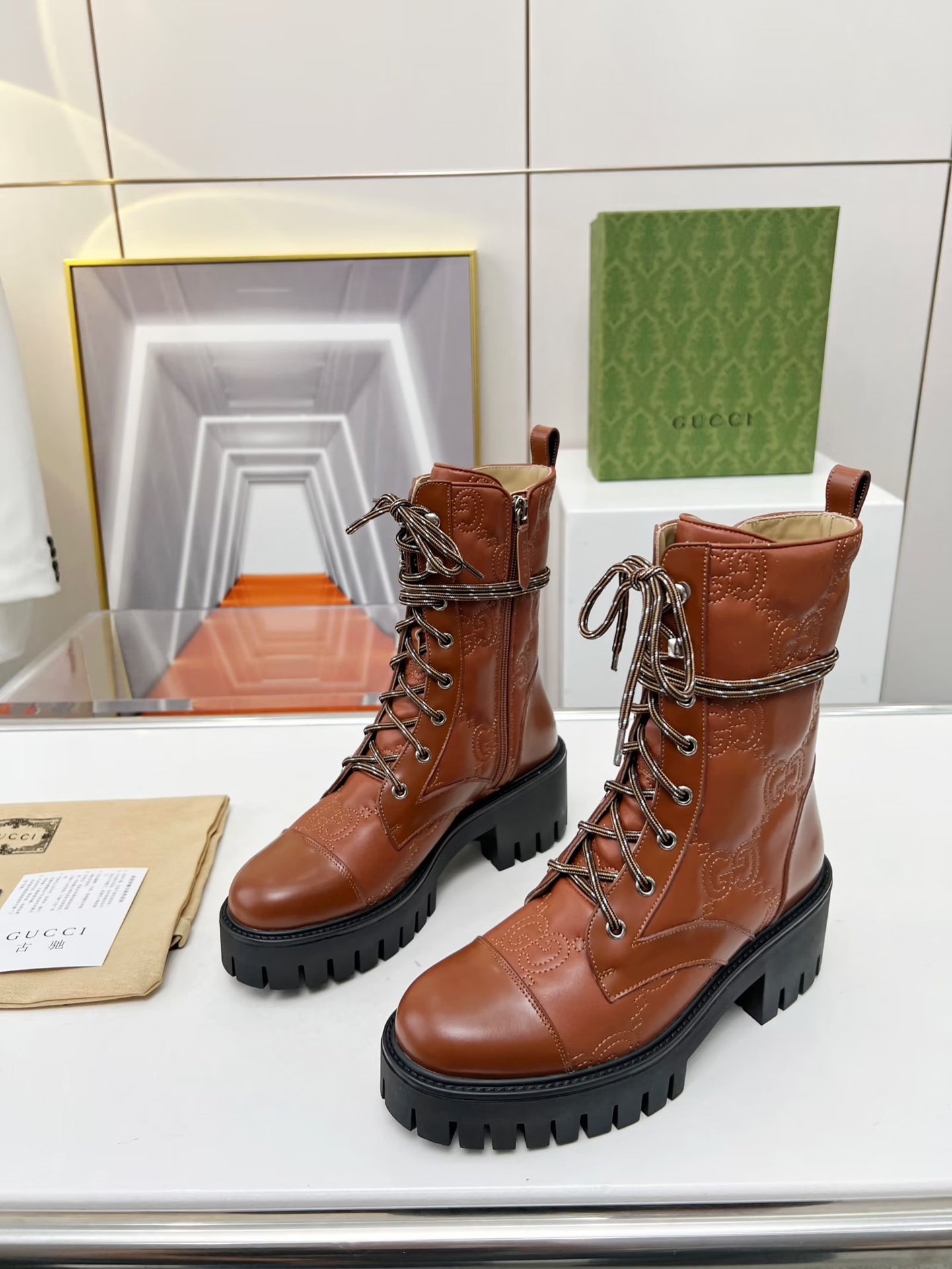 靴グッチ偽物 高品質 秋冬靴 ファッション レディースシューズ 3色可選 ブラウン_2