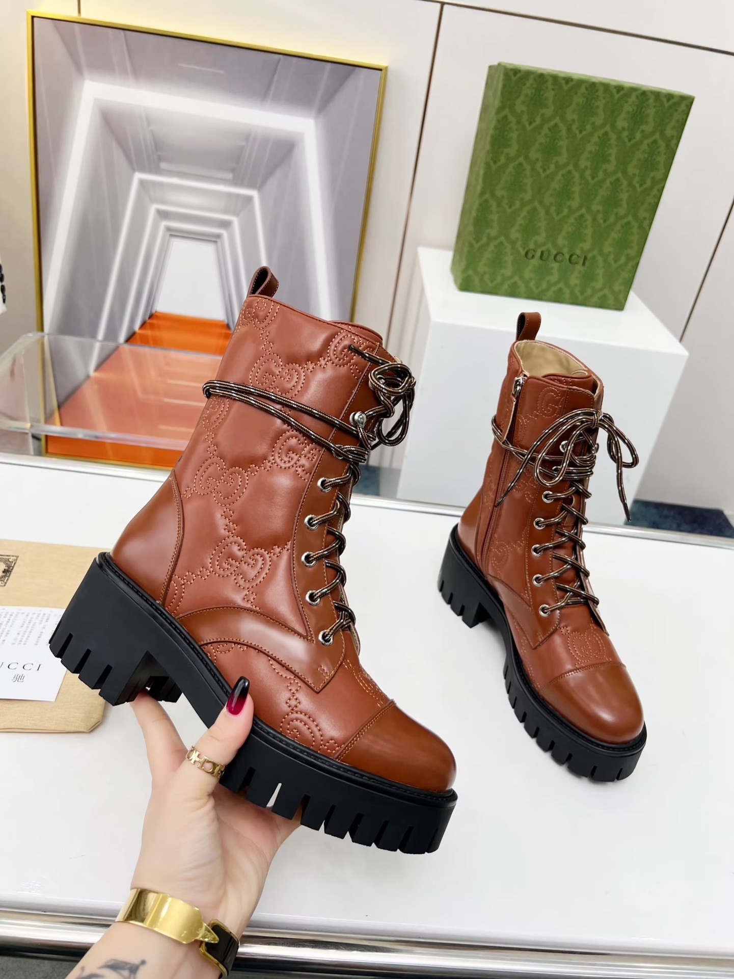 靴グッチ偽物 高品質 秋冬靴 ファッション レディースシューズ 3色可選 ブラウン_4