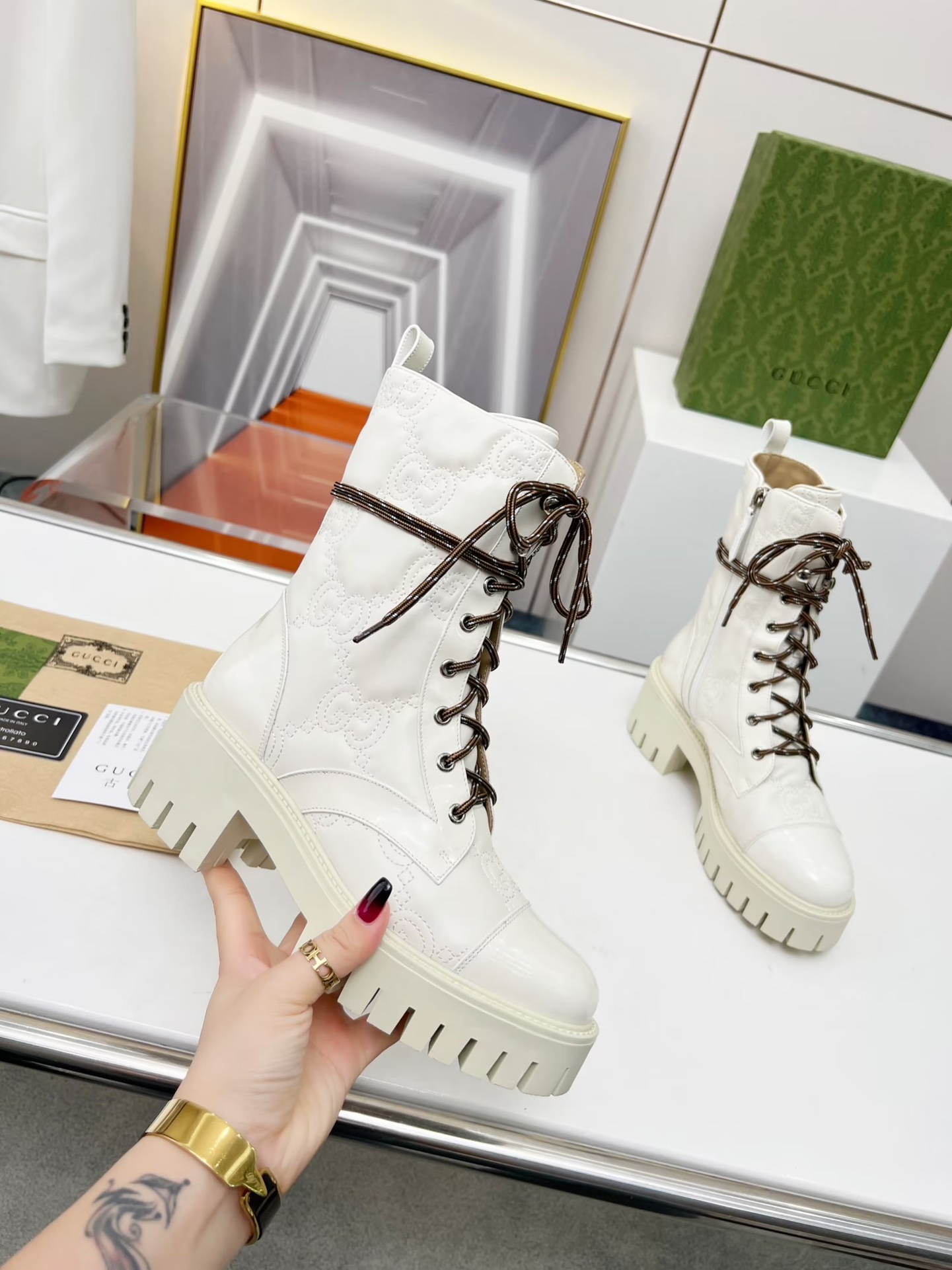 靴 グッチ激安通販 高品質 秋冬靴 ファッション レディースシューズ 3色可選 ホワイト_4