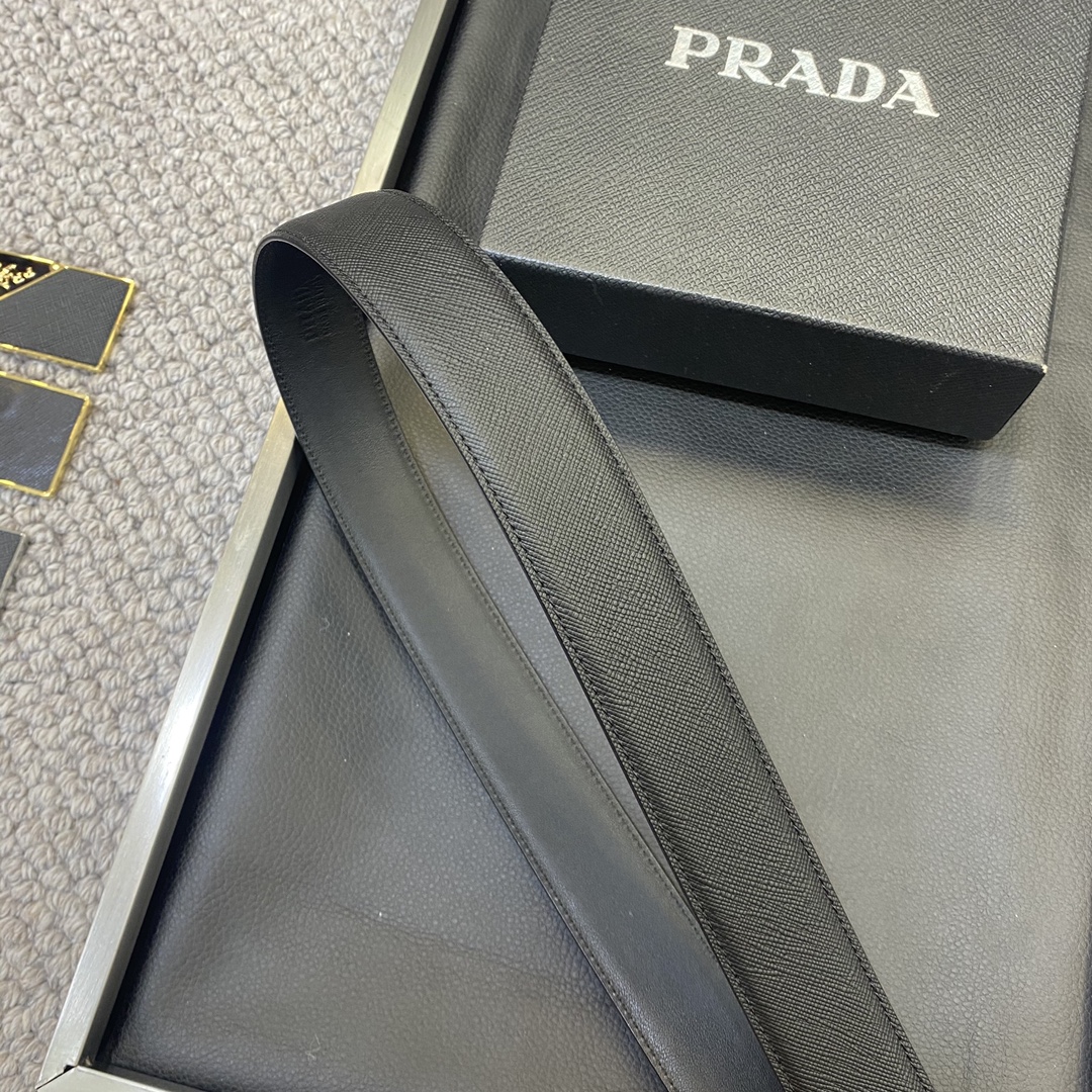 プラダ2024新作スーパーコピーベルトブラックレザーサイズ調整可能ファッション穴_6