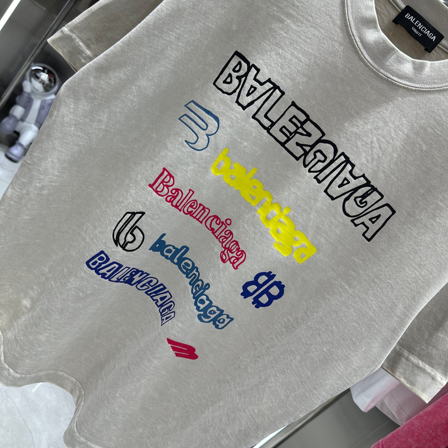 バレンシアガスーパーコピー半袖Tシャツコットングレー柔らかい花柄レディースメンズ_4