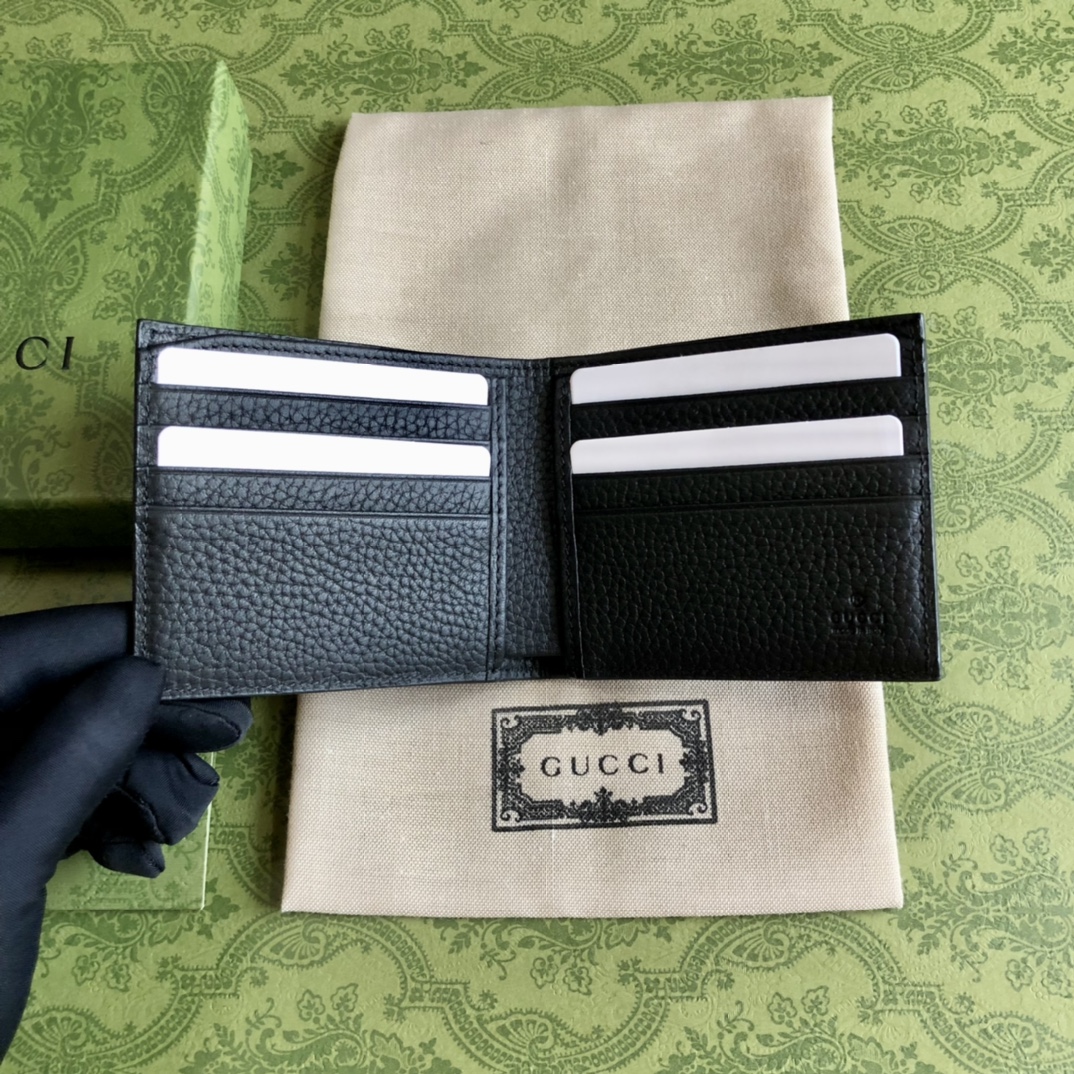グッチn級品スーパーコピー財布レザーブラック高級ファッション二つ折り小銭入れ_4