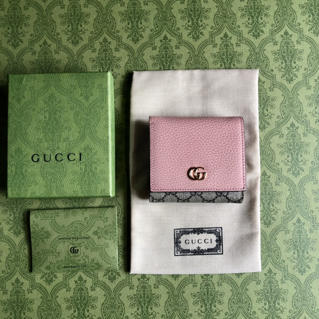 グッチn級品スーパーコピー財布レザーピンク高級ファッション二つ折り小銭入れ_1