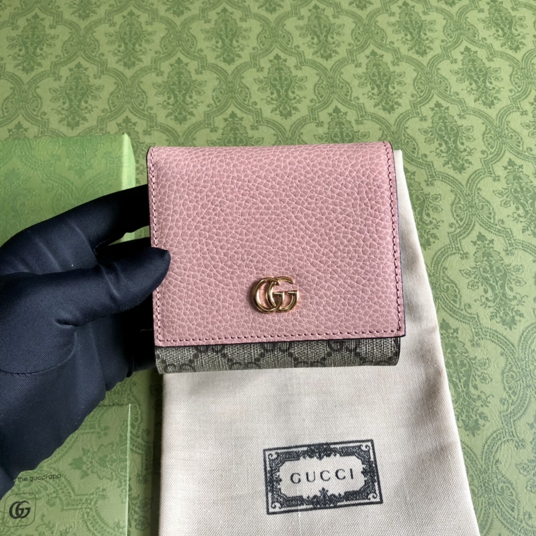 グッチn級品スーパーコピー財布レザーピンク高級ファッション二つ折り小銭入れ_5