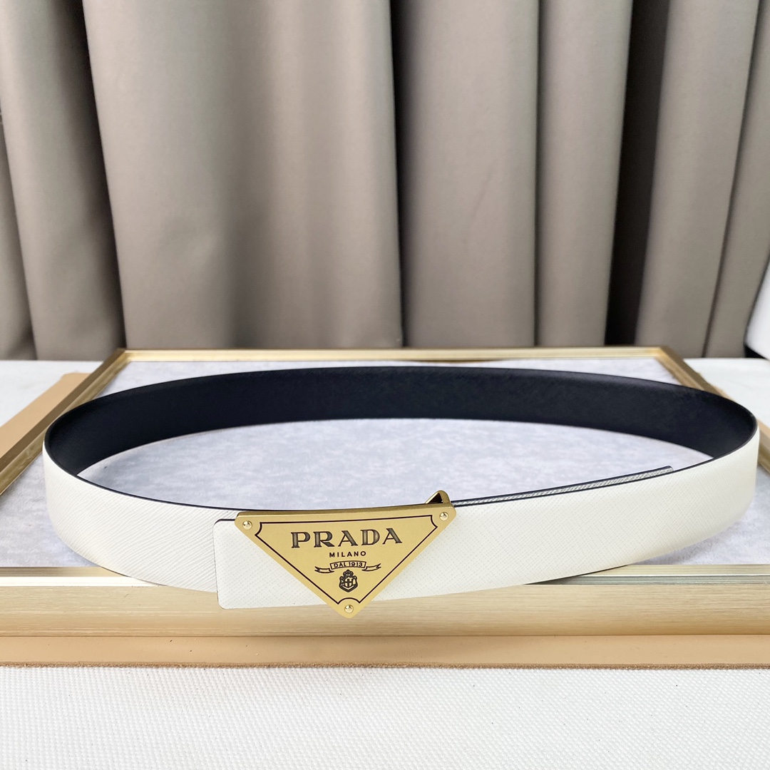 prada ベルト アウトレット偽物 メンズ ビジネス 紳士 レザー ゴールドバックル ブラックとホワイト両面兼用_2