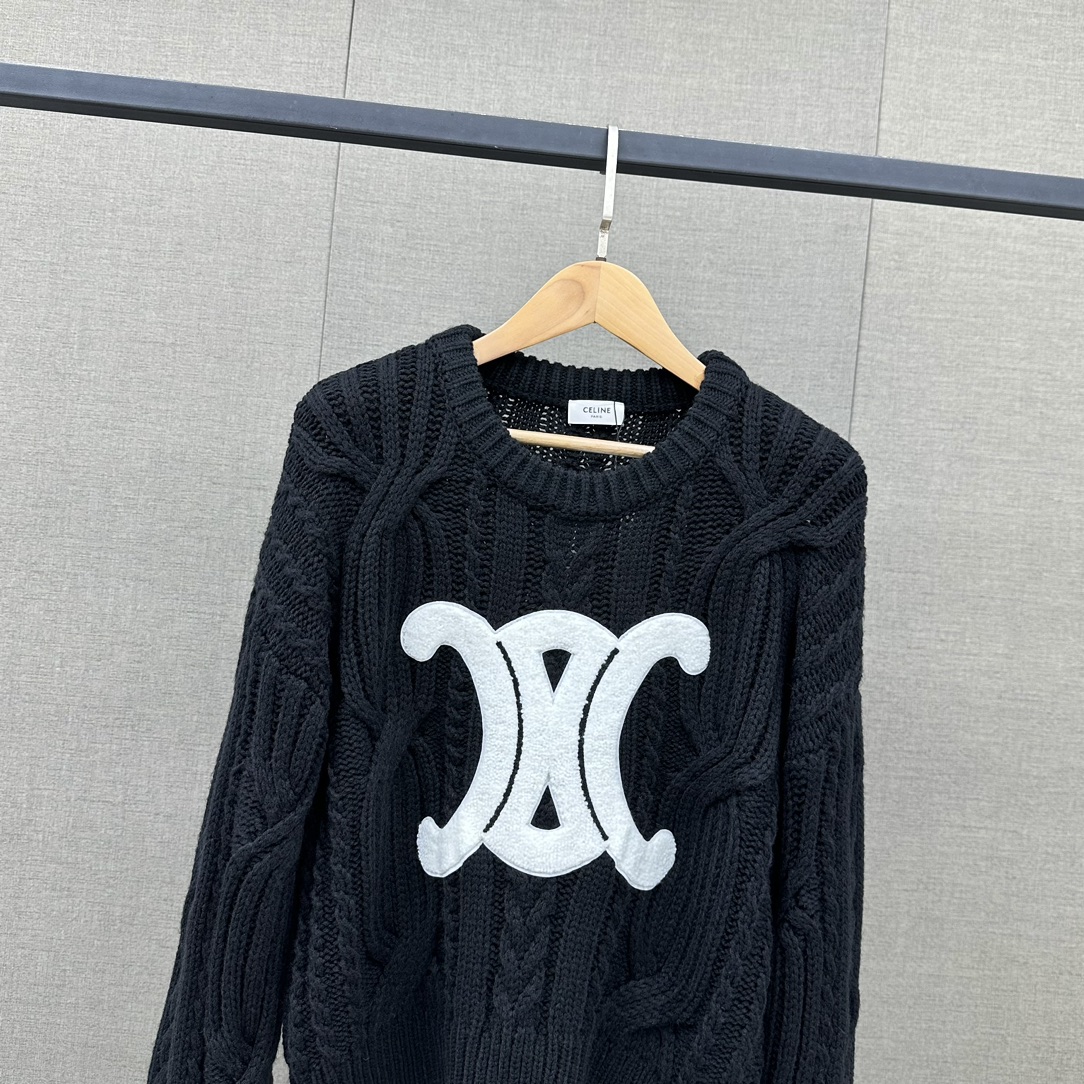 セリーヌ シャツ レディースｎ級品 大きなロゴ セーター トップス 純綿 暖かい シンプル ブラック_3