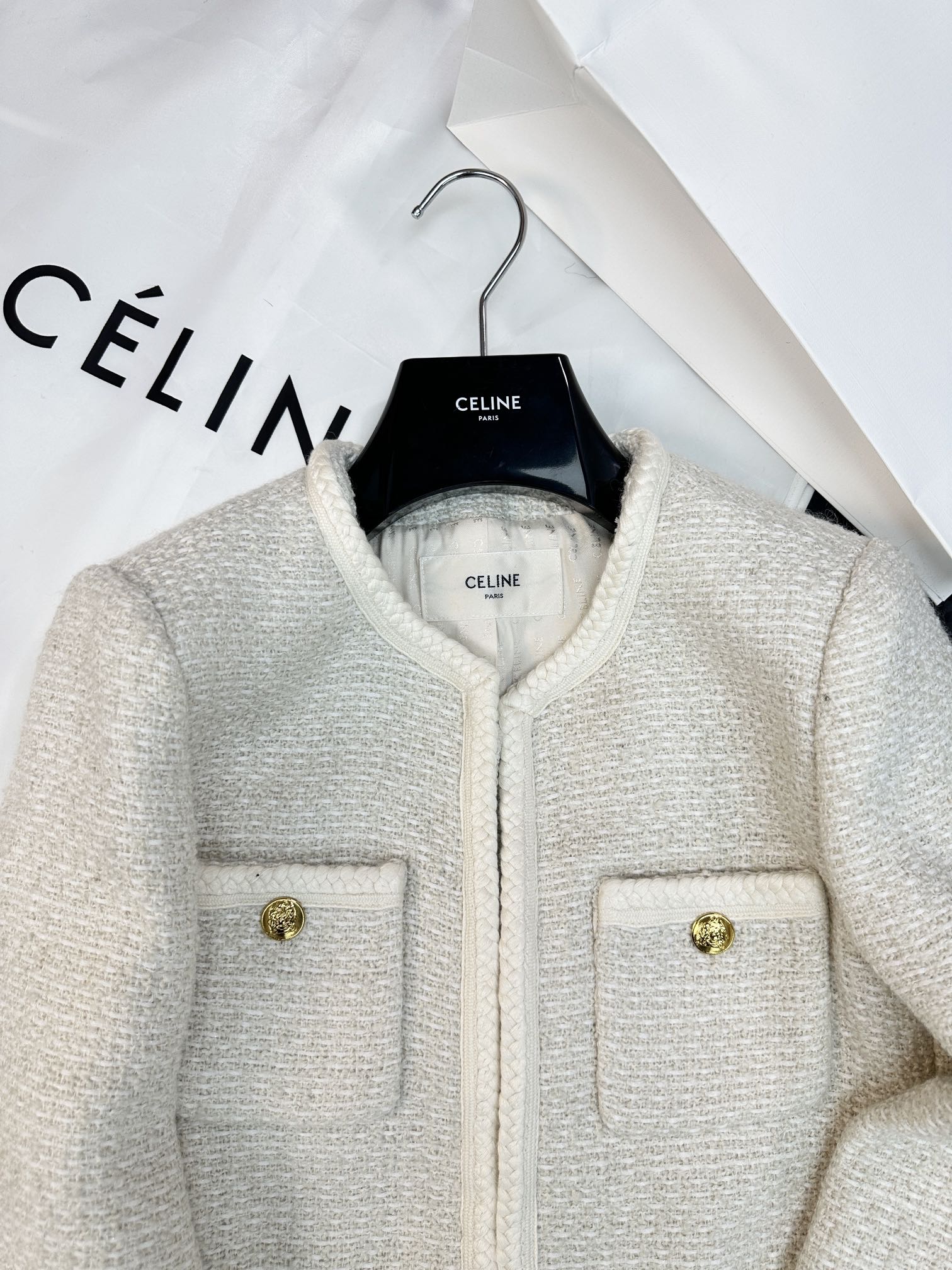 celine 上 着偽物 高級感 アウター おしゃれセーター 暖かい 柔らかい 品質保証 ホワイト_3