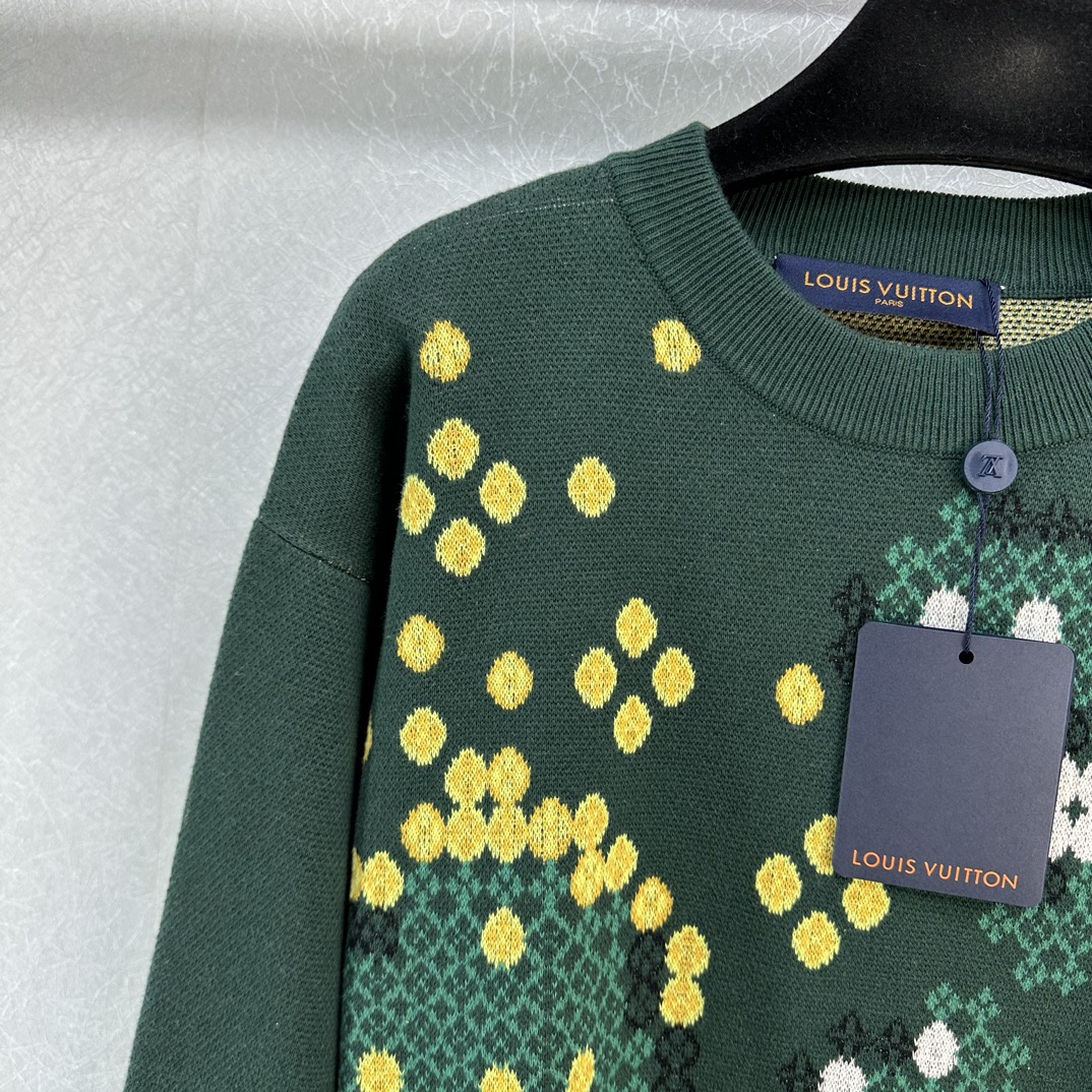 2023新登場のルイヴィトン長袖セーターn級品 編み上げのトップス  緑と黄色の配色が魅力的_4