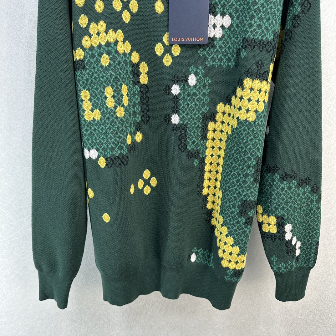 2023新登場のルイヴィトン長袖セーターn級品 編み上げのトップス  緑と黄色の配色が魅力的_6