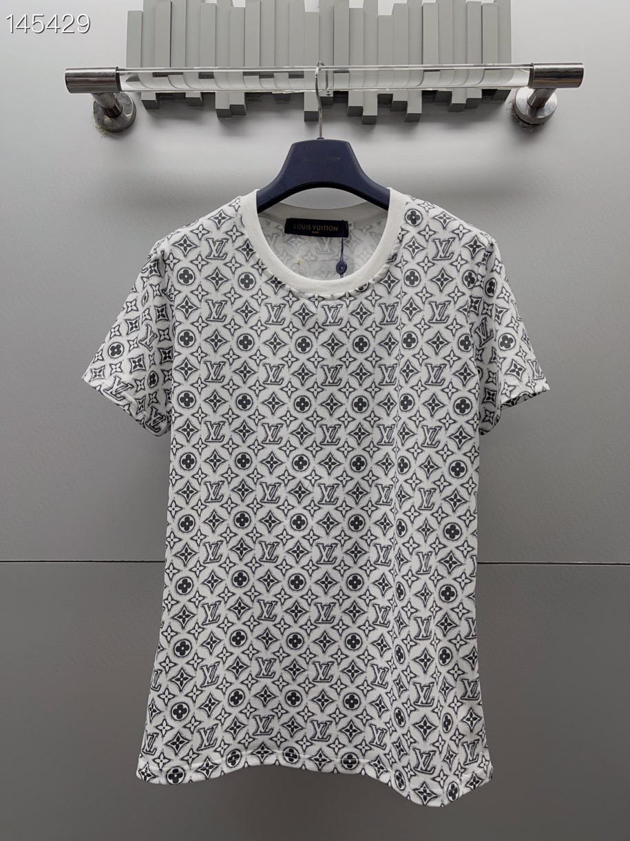 最新作ルイヴィトンロゴ半袖Ｔシャツ偽物　フルプリントのロゴ入り半袖Tシャツ_1